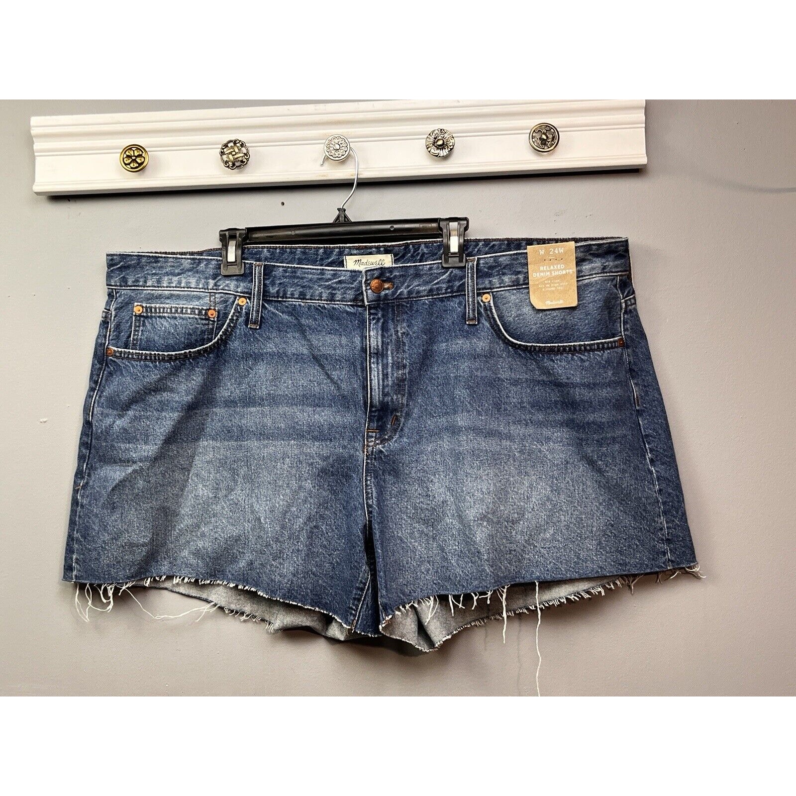 Madewell Relaxed Denim Shorts Womens Plus Size 24w Cutoff Blue Jean Mid Rise New